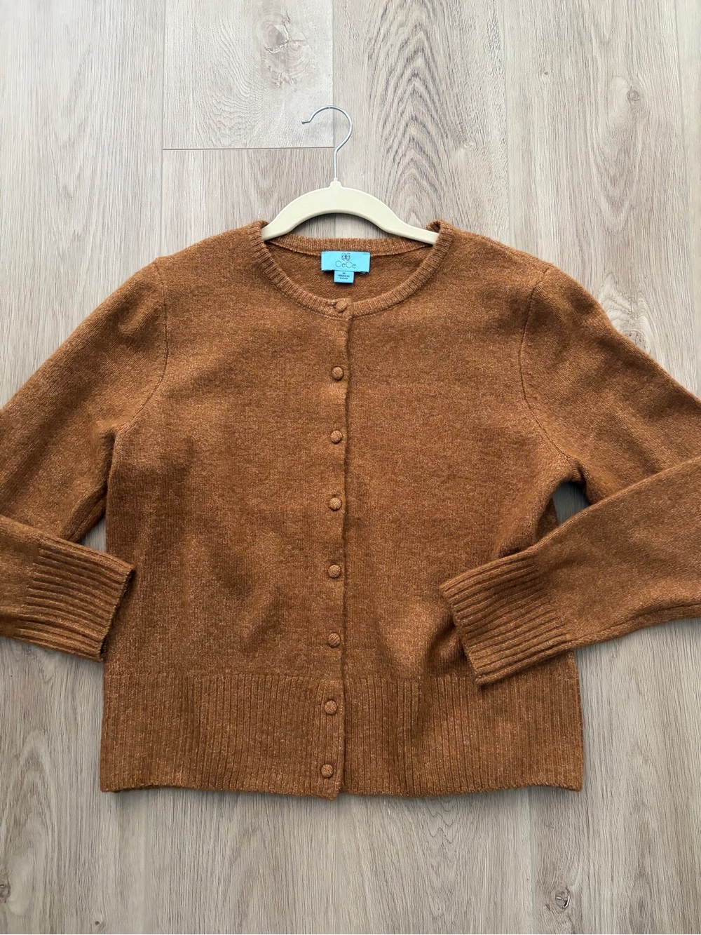 CeCe Crewneck Button-Front Sweater - Rust Brown